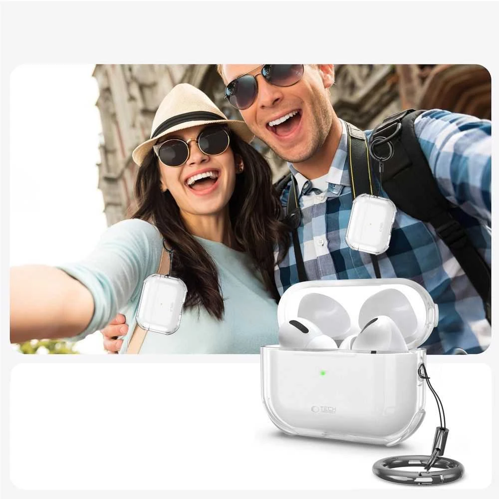 „Tech-Protect“ atšokantis dėklas, skirtas „AirPods Pro 3“ ausinėms – skaidrus