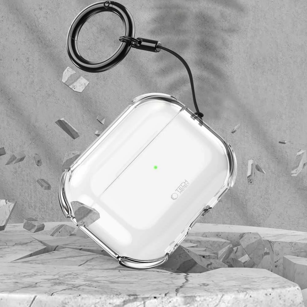 „Tech-Protect“ atšokantis dėklas, skirtas „AirPods Pro 3“ ausinėms – skaidrus