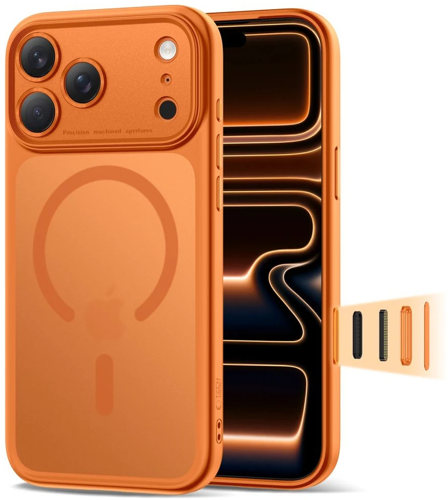 „Tech-Protect Magpeak MagSafe CC“ dėklas, skirtas „iPhone 17 Pro“ – oranžinis