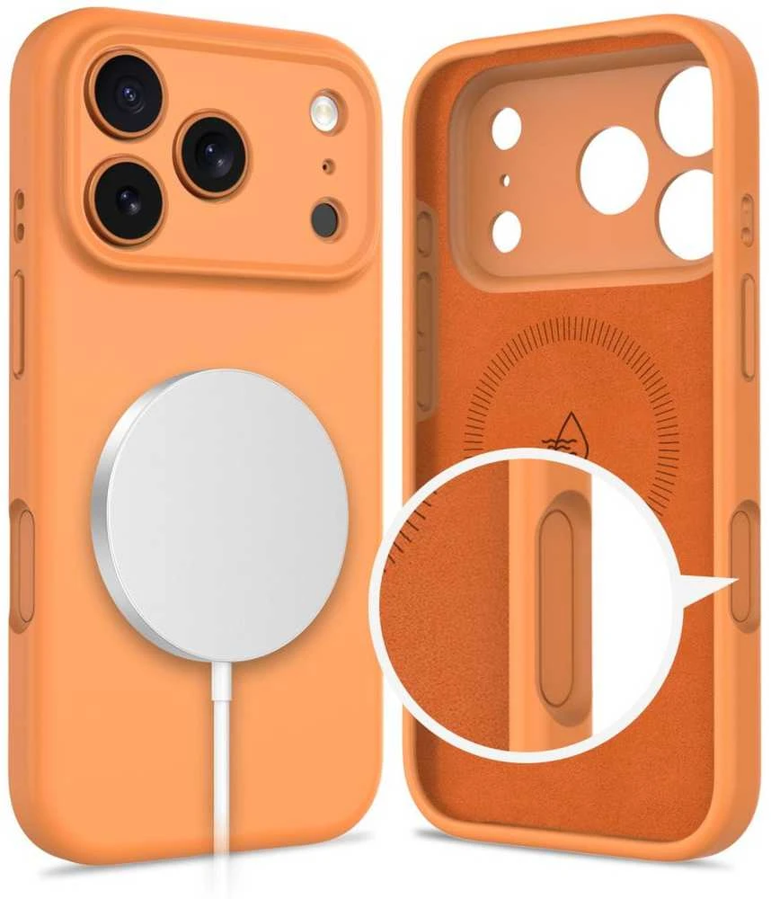 „Tech-Protect“ silikoninis „MagSafe“ dėklas, skirtas „iPhone 17 Pro Max“ – oranžinis
