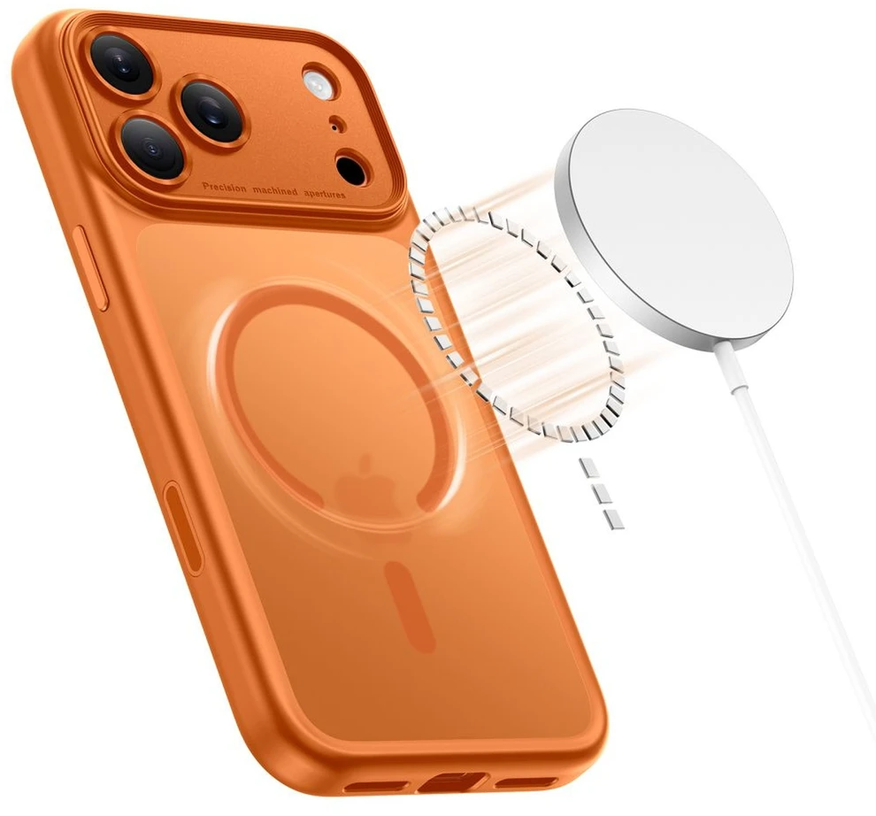 „Tech-Protect Magpeak MagSafe CC“ dėklas, skirtas „iPhone 17 Pro“ – oranžinis