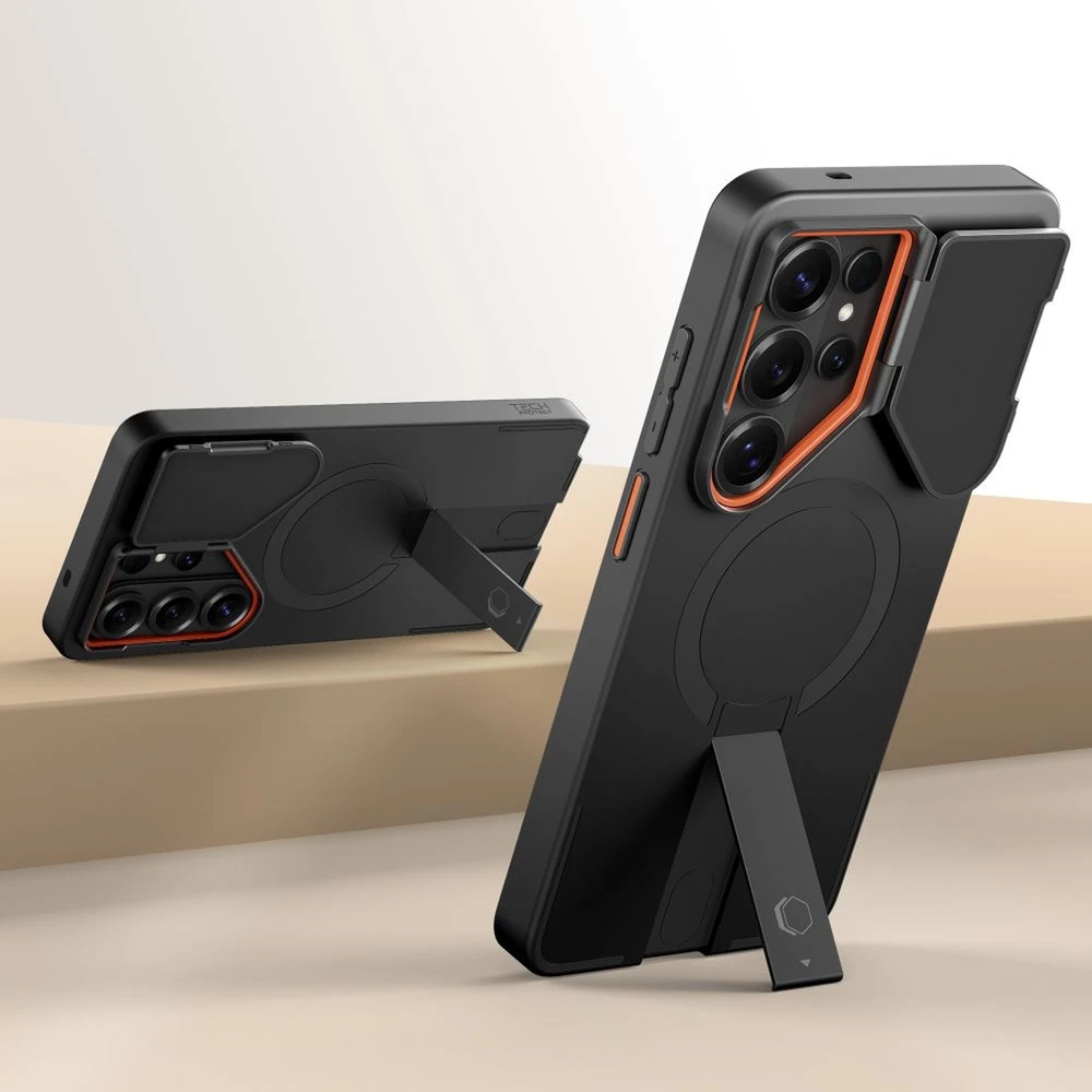 Dėklas Tech-Protect Kevlar Aura MagSafe Samsung Galaxy S26 Ultra juodos spalvos/oranžinės spalvos