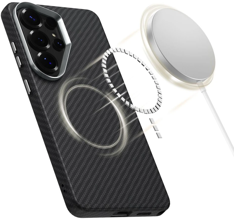 Dėklas Tech-Protect ION Carbon MagSafe Samsung Galaxy S26 Ultra juodos spalvos/sidabro spalvos