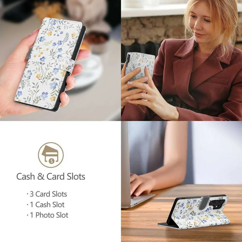 Tech-Protect Wallet dėklas skirtas Samsung Galaxy A26 5G / A17 4G / 5G – Daisies with Leaves