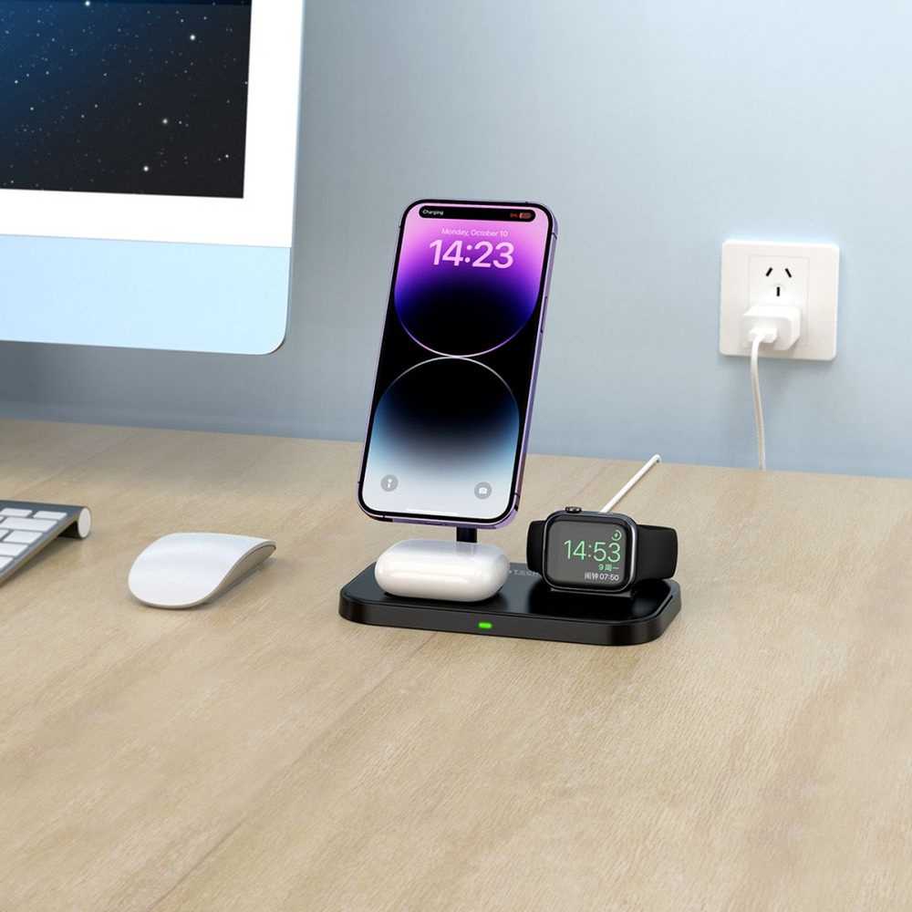 Tech Protect Įkroviklis indukcinė 3w1 ze stojakiem na smartfon Apple Watch AirPods MagSafe - juoda
