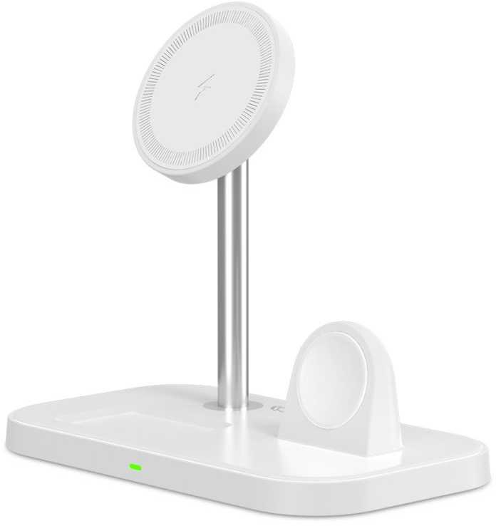 Tech Protect 3 viename belaidis įkroviklis su išmaniojo telefono laikikliu, skirtas „Apple Watch AirPods MagSafe“ – baltas