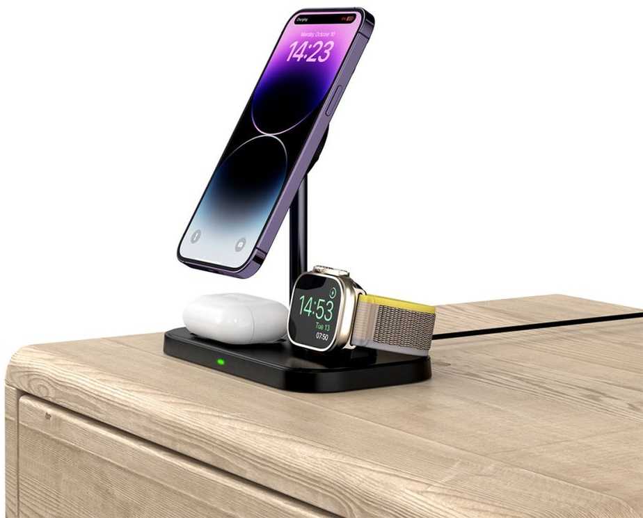Tech Protect Įkroviklis indukcinė 3w1 ze stojakiem na smartfon Apple Watch AirPods MagSafe - juoda
