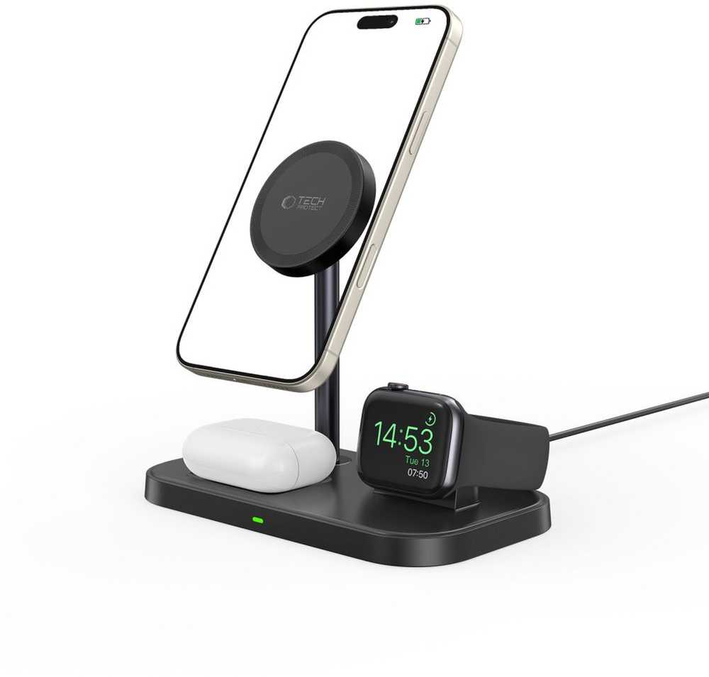 Tech Protect Įkroviklis indukcinė 3w1 ze stojakiem na smartfon Apple Watch AirPods MagSafe - juoda