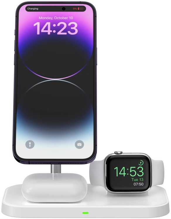 Tech Protect 3 viename belaidis įkroviklis su išmaniojo telefono laikikliu, skirtas „Apple Watch AirPods MagSafe“ – baltas
