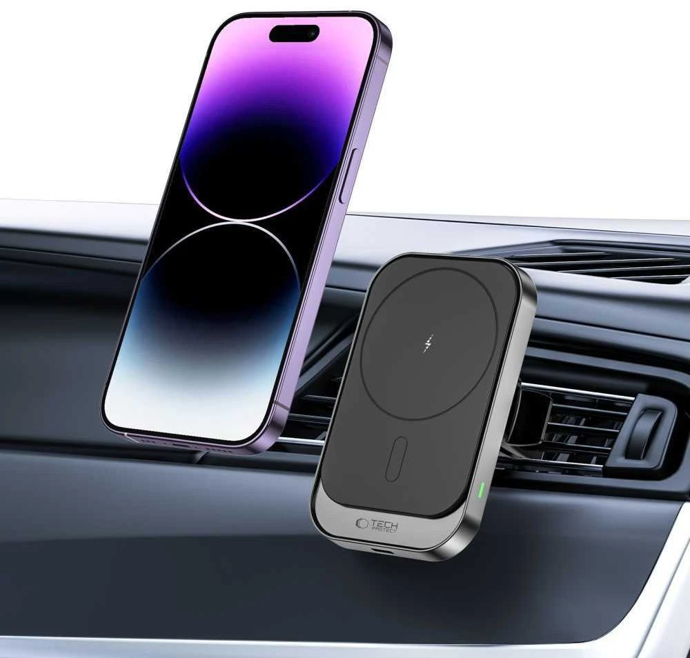 Tech-Protect CW19 MagSafe magnetinis automobilinis laikiklis su 15W indukciniu įkrovikliu orlaidei - juodas