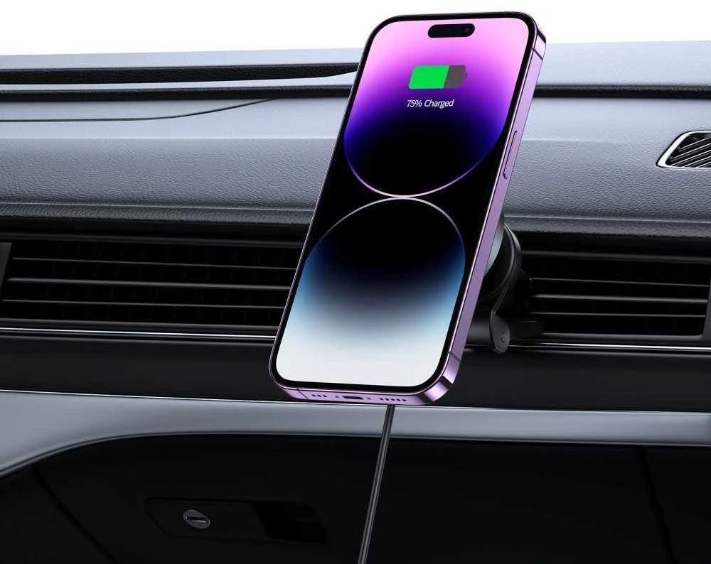 Tech-Protect MM15W-V5 automobilinio telefono laikiklis su MagSafe 15W indukciniu įkrovikliu oro ventiliacijai - juodas