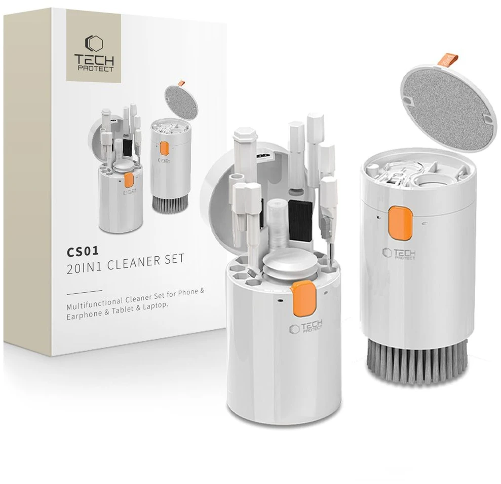 Valiklis Tech-Protect 20-in-1 Multifunctional Cleaning Kit for Phone, Planšetė, Nešiojamas kompiuteris, and Headphones - Baltas