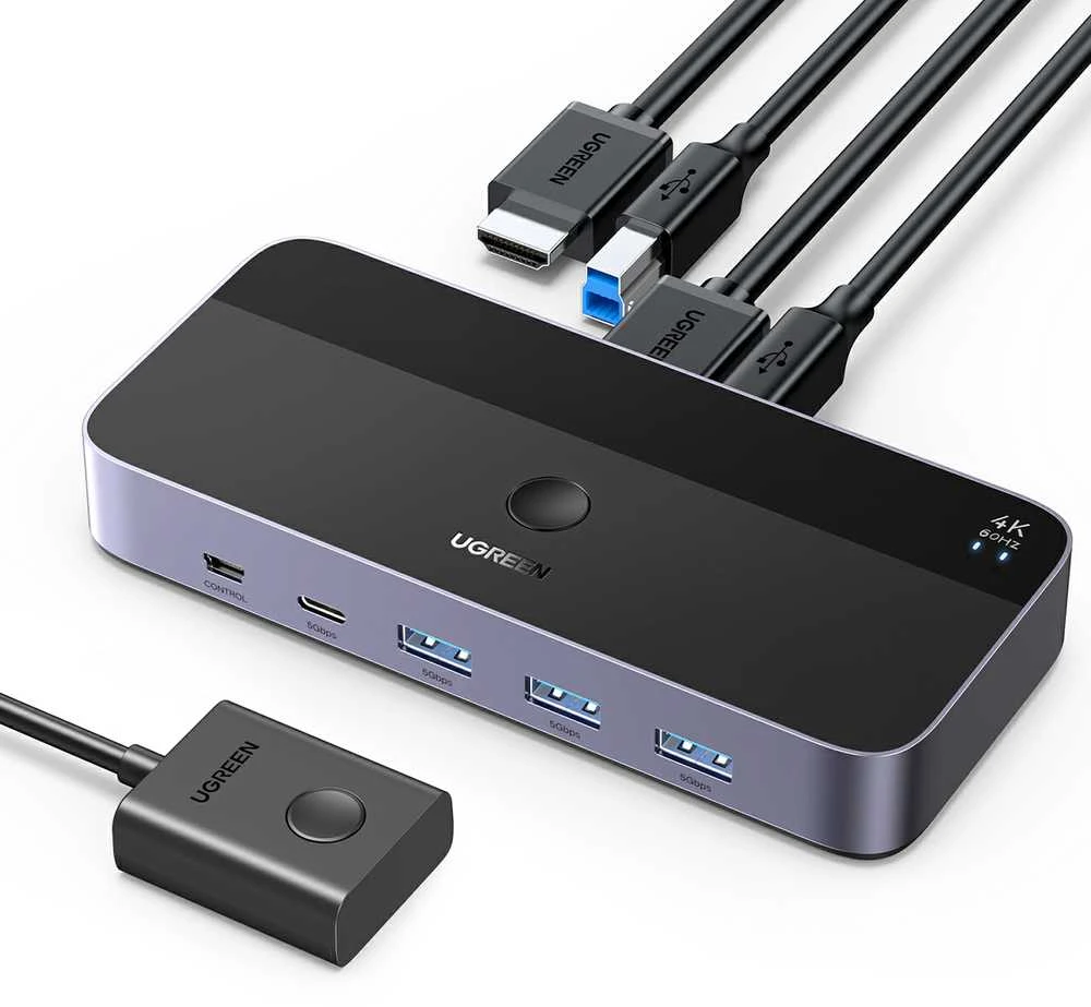 Ugreen CM664 HDMI switch 2in1 KVM switch - juodos spalvos
