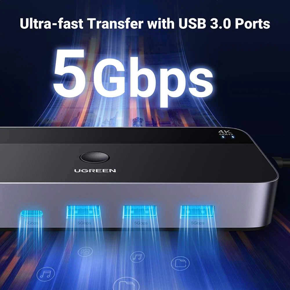 Ugreen CM664 HDMI switch 2in1 KVM switch - juodos spalvos
