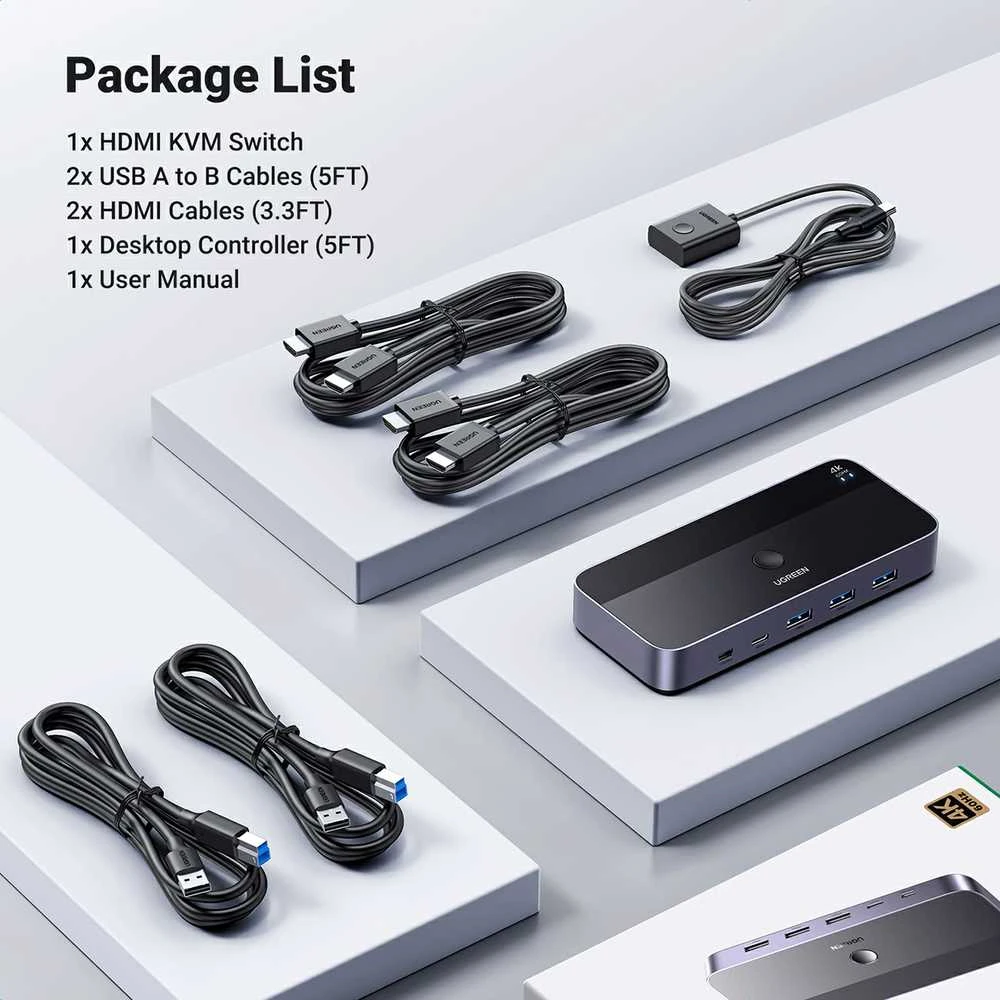 Ugreen CM664 HDMI switch 2in1 KVM switch - juodos spalvos