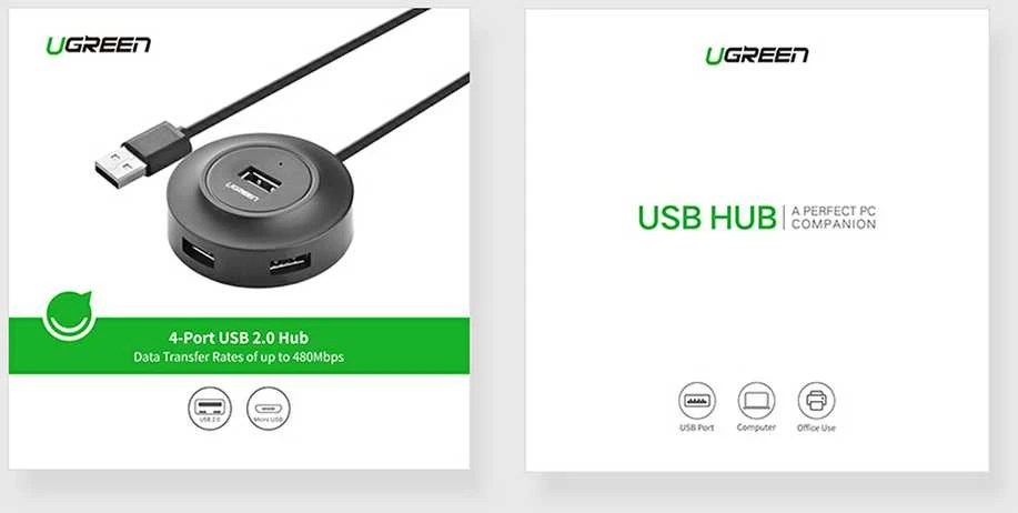 UGREEN CR106 šakotuvas 4xUSB 1m juodas