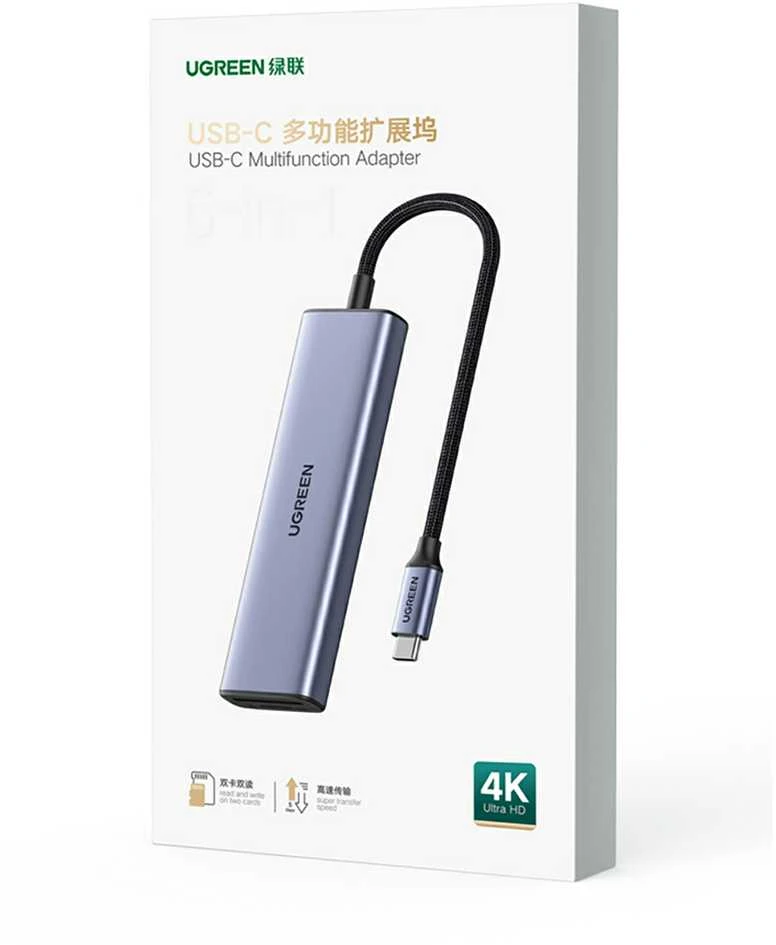 Adapteris HUB UGREEN CM511 USB-C prie HDMI, 3x USB-A 3.0, SD/TF