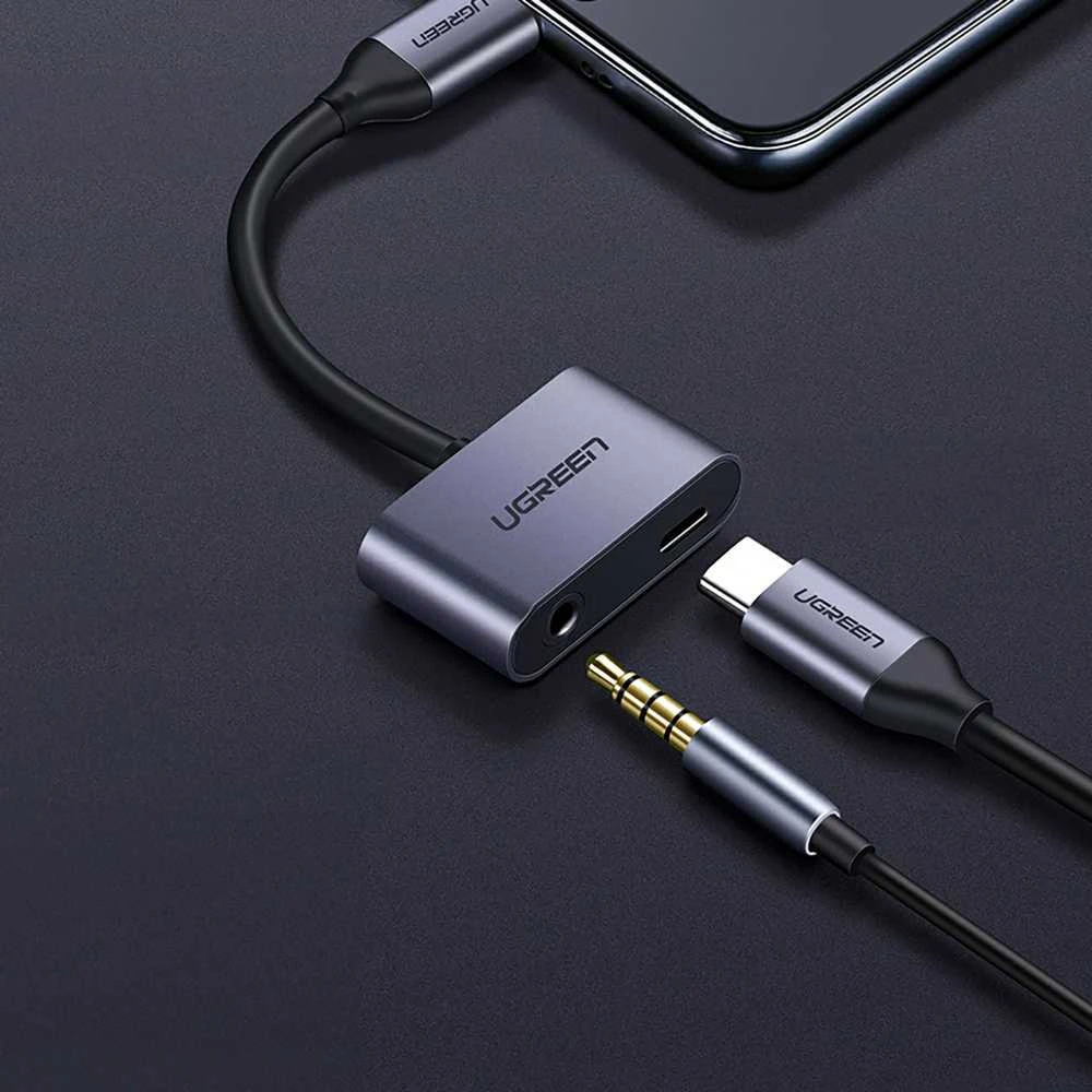UGREEN Adapteris USB-C kištukas - USB-C ir 3.5mm lizdai pilkas