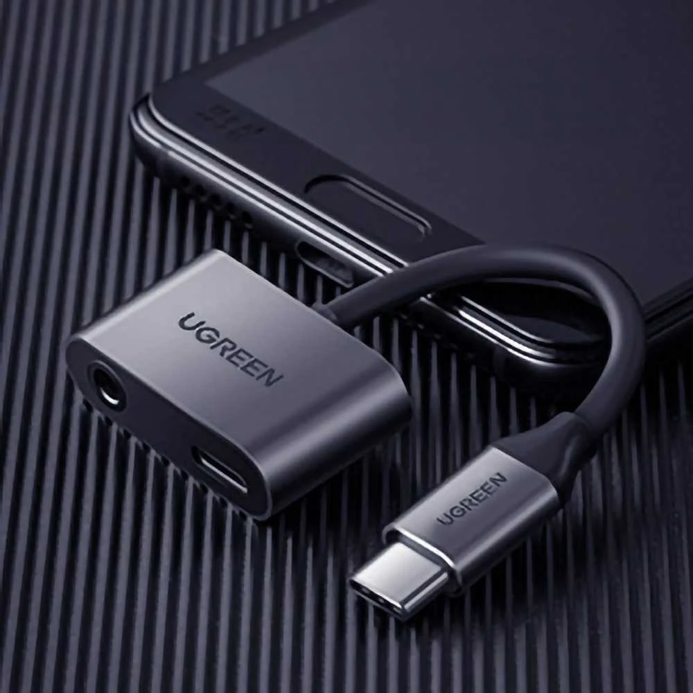 UGREEN Adapteris USB-C kištukas - USB-C ir 3.5mm lizdai pilkas