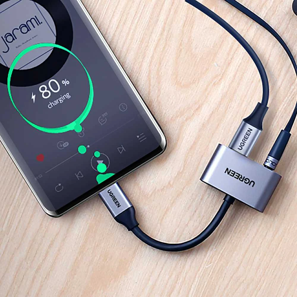 UGREEN Adapteris USB-C kištukas - USB-C ir 3.5mm lizdai pilkas