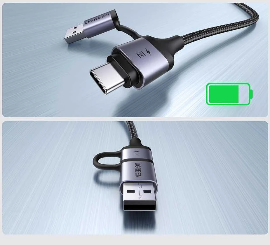 Adapteris audio Ugreen su funkcijakowanie 2in1 USB-C - USB-A/C + mini lizdas - juoda
