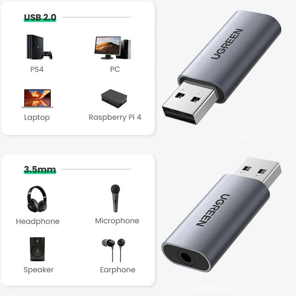 UGREEN CM383 USB į mini lizdo 3.5 mm garso adapterį