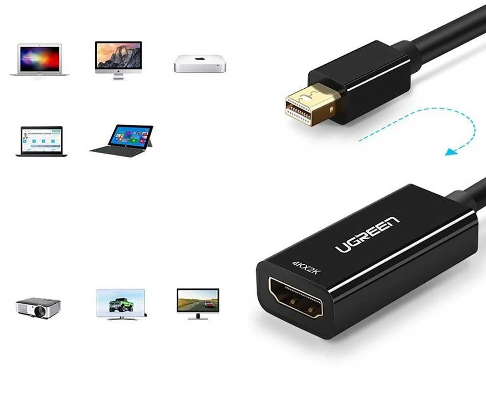 Ugreen MD112 10461 mini DisplayPort (male) / HDMI (female) FHD 1080p adapter - juodos spalvos