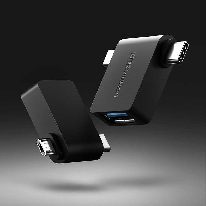UGREEN 2in1 adapteris OTG USB-A 3.0 – USB-C ir microUSB juodas