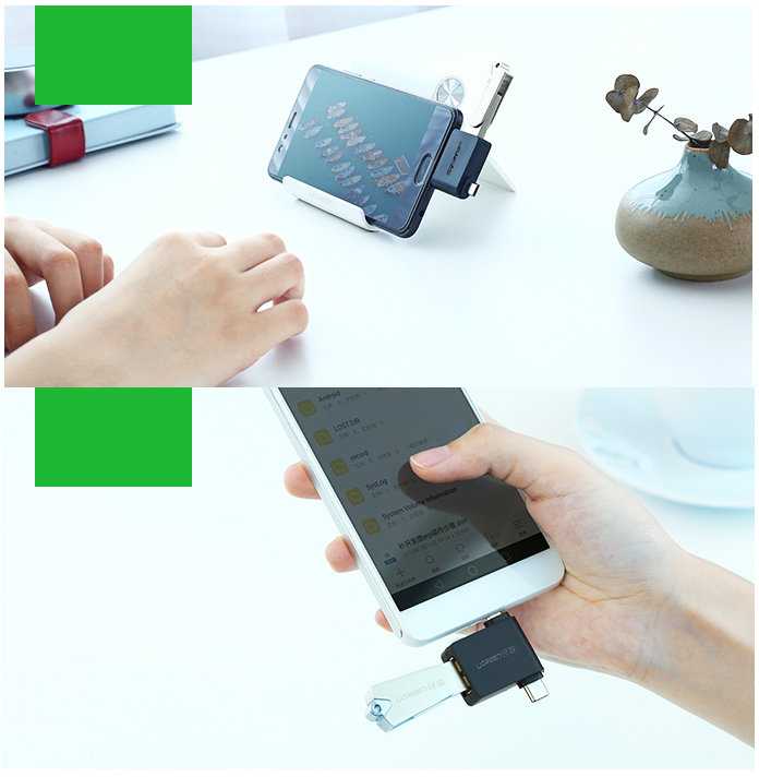 UGREEN 2in1 adapteris OTG USB-A 3.0 – USB-C ir microUSB juodas