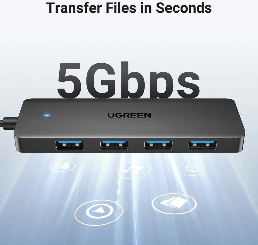 HUB Ugreen CM219 25851 su 4 USB-A 3.0 jungtys and USB-A 3.0 kabelis 15cm - juodos spalvos