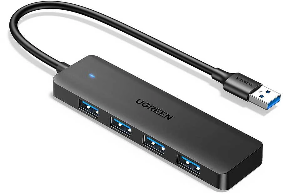 HUB Ugreen CM219 25851 su 4 USB-A 3.0 jungtys and USB-A 3.0 kabelis 15cm - juodos spalvos