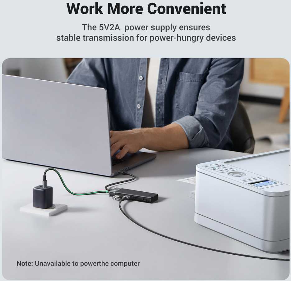Ugreen CM653 HUB su 4 USB-A jungtys ir USB-A maitinimo laidu - juodas