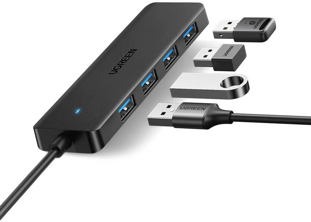 HUB Ugreen CM219 25851 su 4 USB-A 3.0 jungtys and USB-A 3.0 kabelis 15cm - juodos spalvos