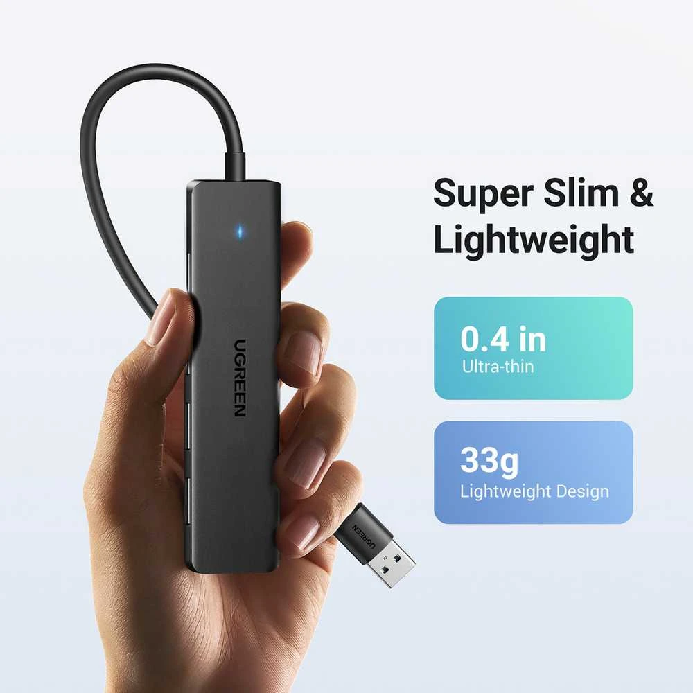 HUB Ugreen CM219 25851 su 4 USB-A 3.0 jungtys and USB-A 3.0 kabelis 15cm - juodos spalvos