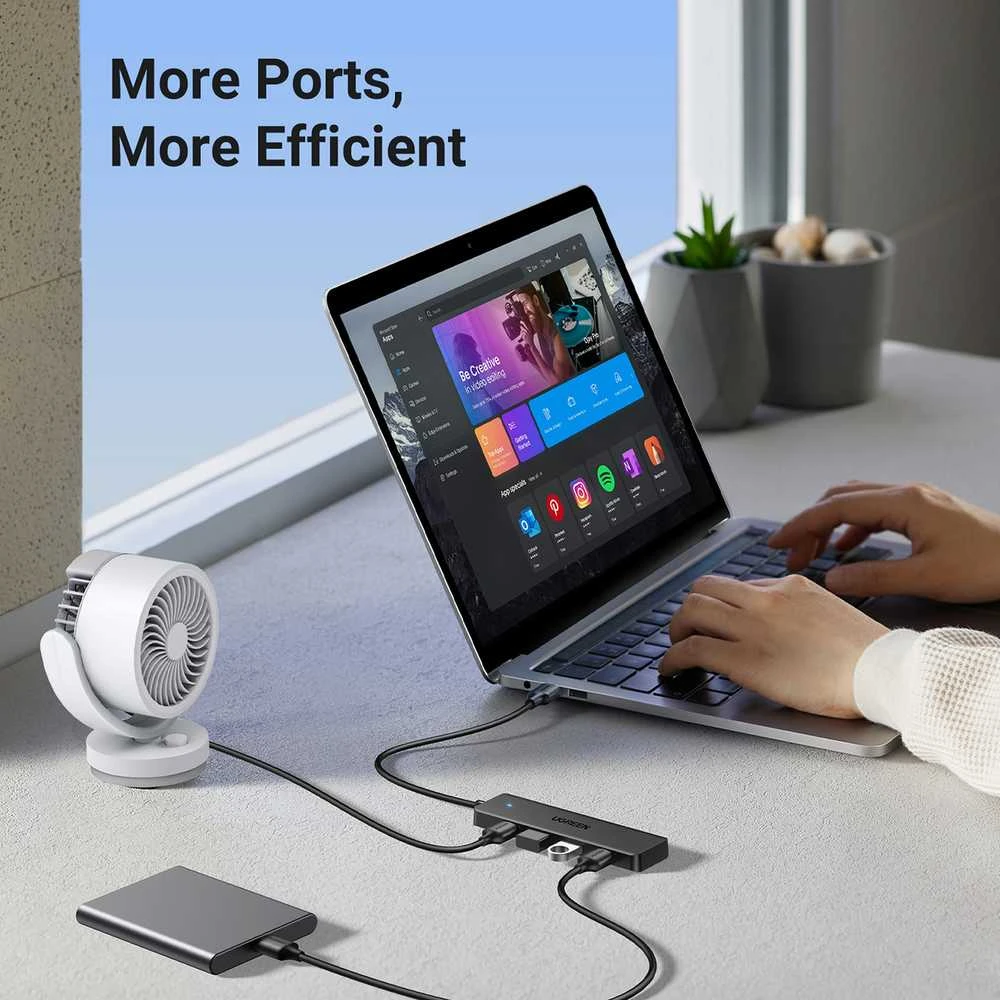 HUB Ugreen CM219 25851 su 4 USB-A 3.0 jungtys and USB-A 3.0 kabelis 15cm - juodos spalvos