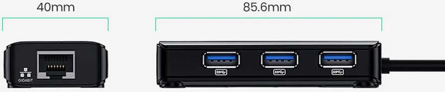 Ugreen 20265 USB-A / RJ45 1000 Mbps HUB 3x USB 3.0 tinklo adapteris - juodas