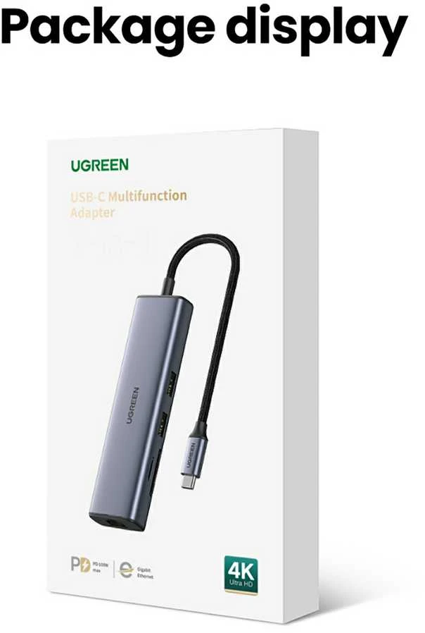 Adapterio šakotuvas UGREEN, USB-C iki 2x USB 3.0, HDMI, RJ45, SD/TF