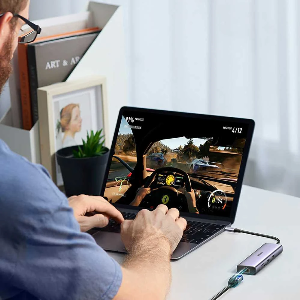 Adapterio šakotuvas UGREEN, USB-C iki 2x USB 3.0, HDMI, RJ45, SD/TF