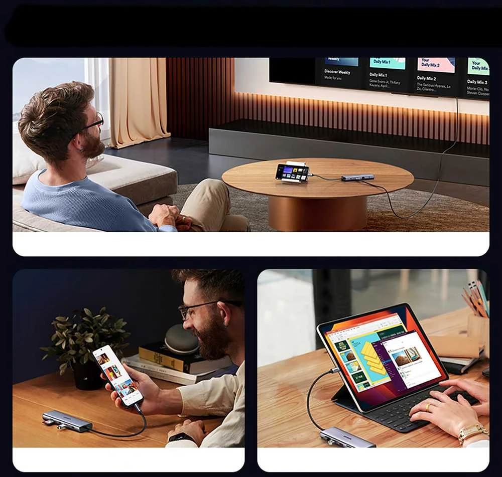 Adapteris 10w1 UGREEN Revodok CM498 Hub USB iki 3x USB-A 3.0, HDMI, VGA, RJ45, SD/TF, AUX3.5mm, PD keitiklis