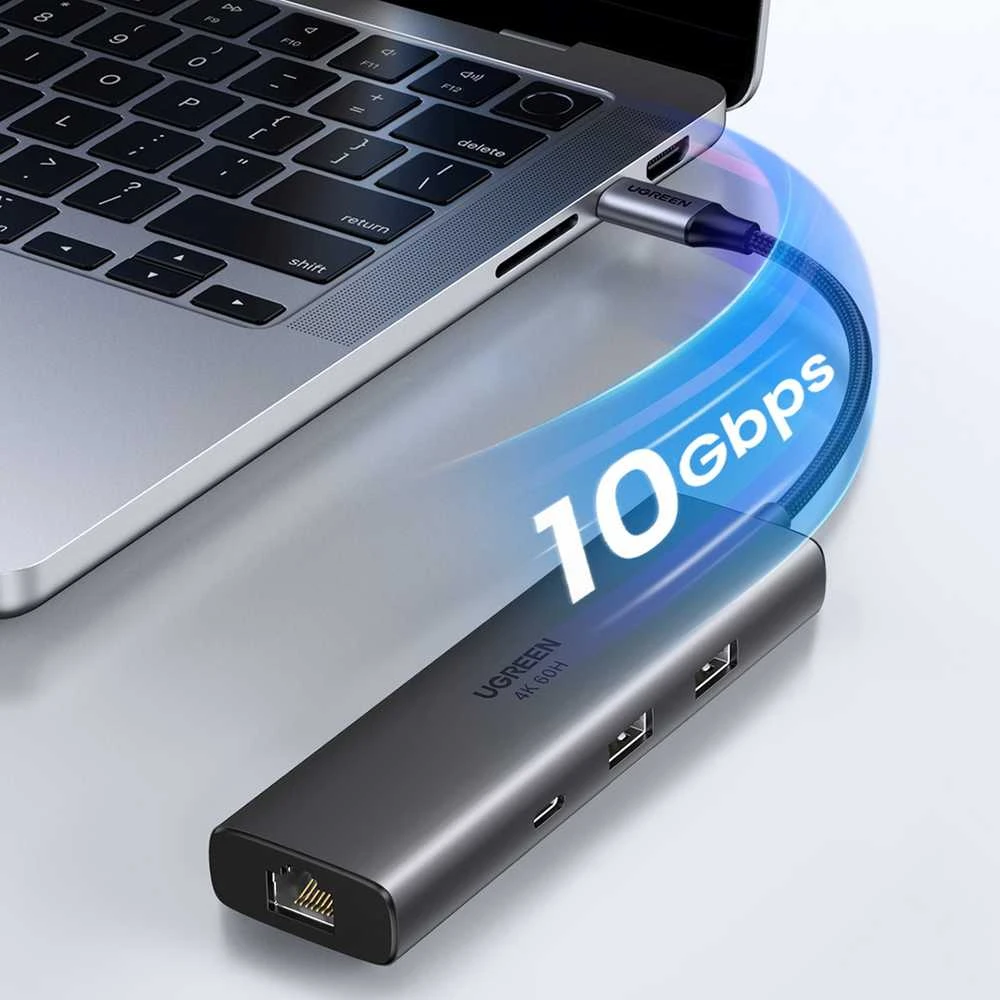Adapteriai / šakotuvas USB-C 6w1 Ugreen CM512, HDMI 4K@60Hz, 2x USB, RJ45, PD 100W
