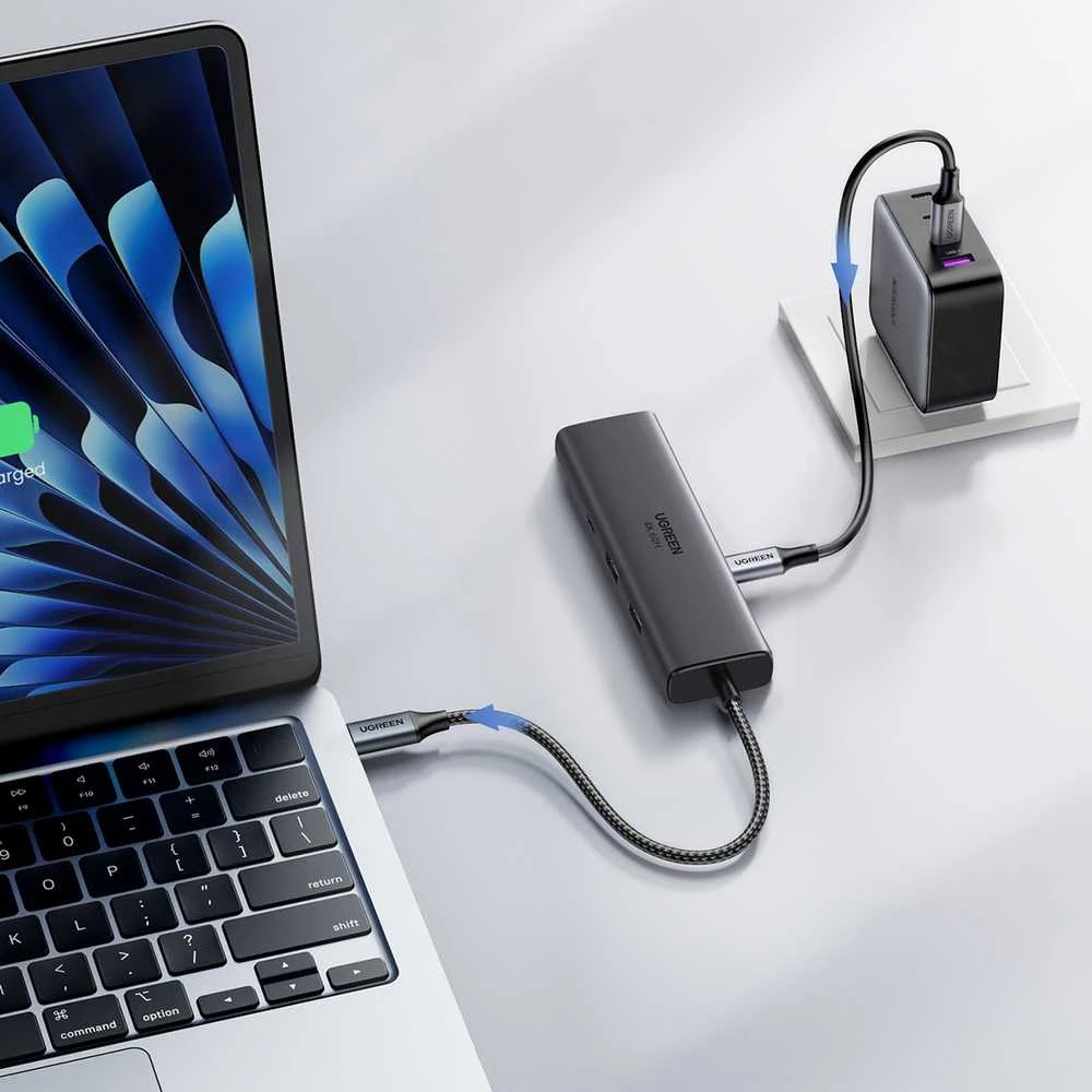 Adapteriai / šakotuvas USB-C 6w1 Ugreen CM512, HDMI 4K@60Hz, 2x USB, RJ45, PD 100W