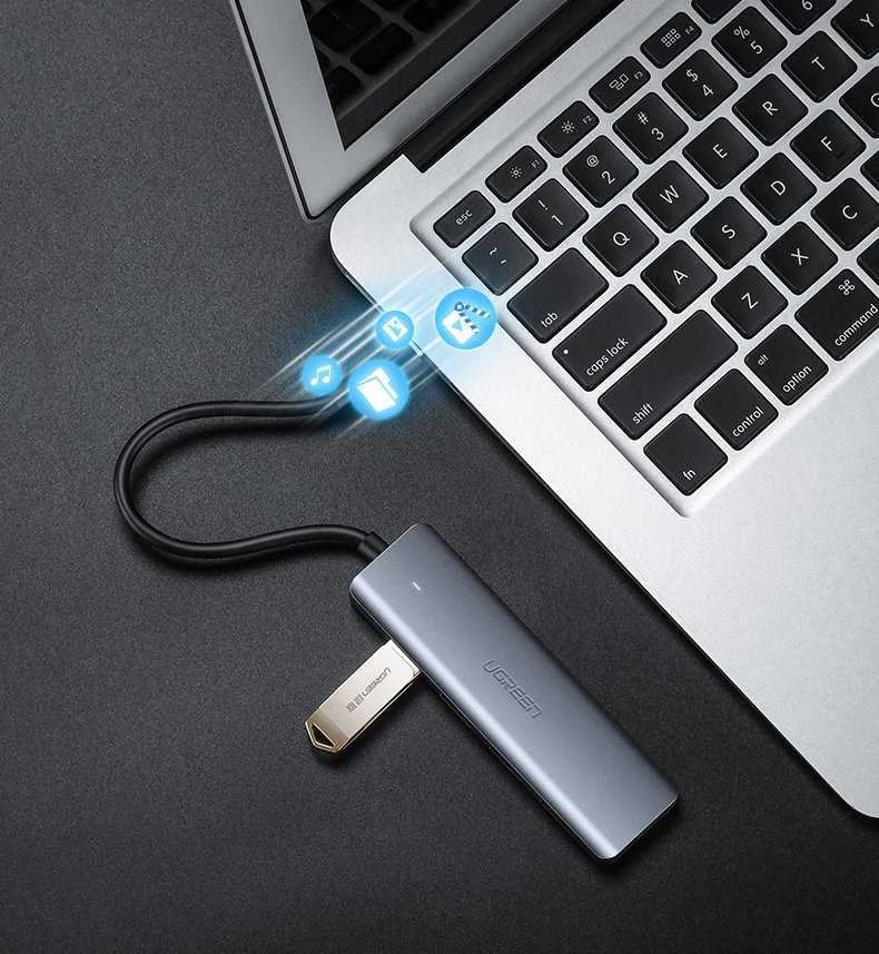 UGREEN 4-Port USB3.0 Hub with USB-C Power Supply šakotuvas - pilkas