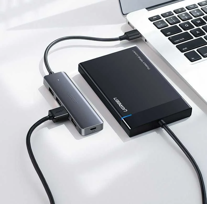 UGREEN 4-Port USB3.0 Hub with USB-C Power Supply šakotuvas - pilkas