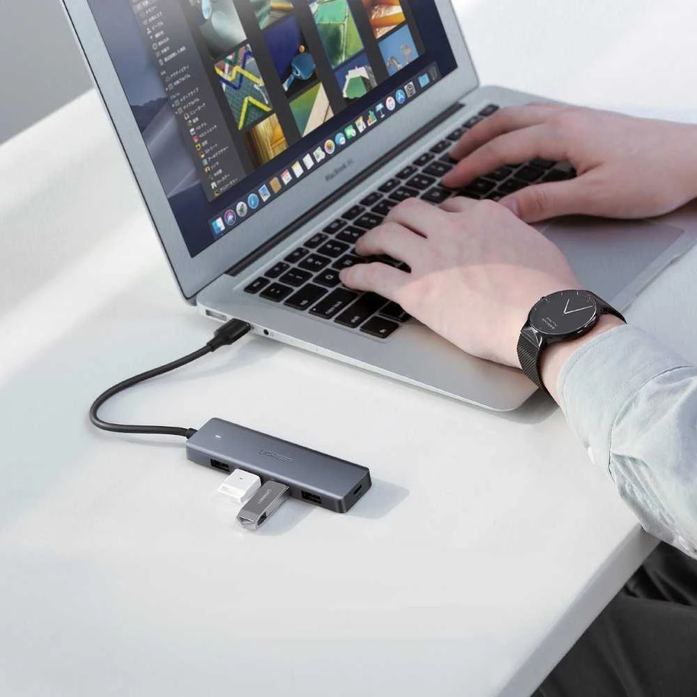 UGREEN 4-Port USB3.0 Hub with USB-C Power Supply šakotuvas - pilkas