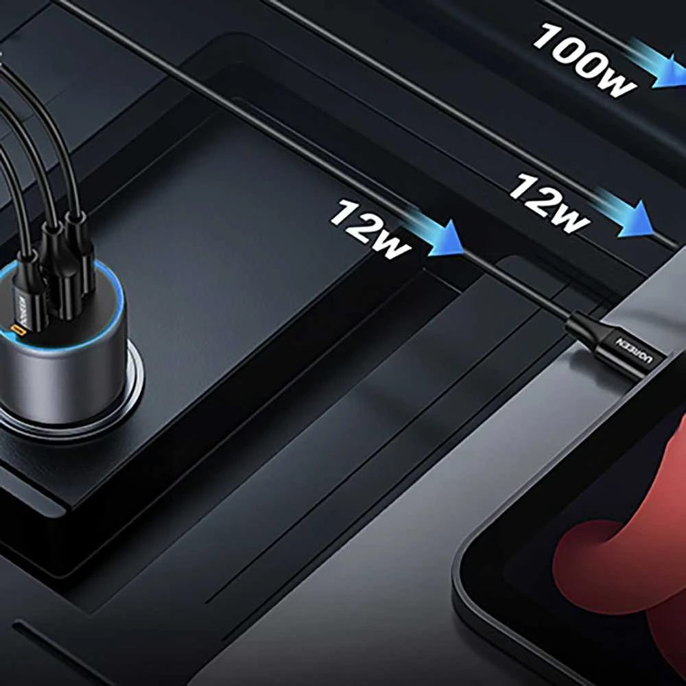 Ugreen 130W 3-Port Fast Car Char pilka Ausinės, Mobilus kompiuteris, Mobilusis telefonas, , Išorinė baterija, Telefonas Pilka Cigarų pridegiklis Automatinis