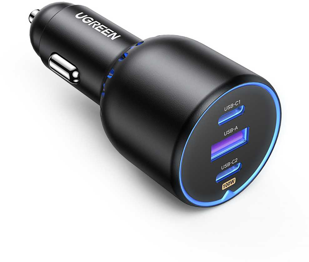 Atomobilnis įkroviklis UGREEN CD293, 2XUSB-C PD+ USB-A 130W juodos spalvos