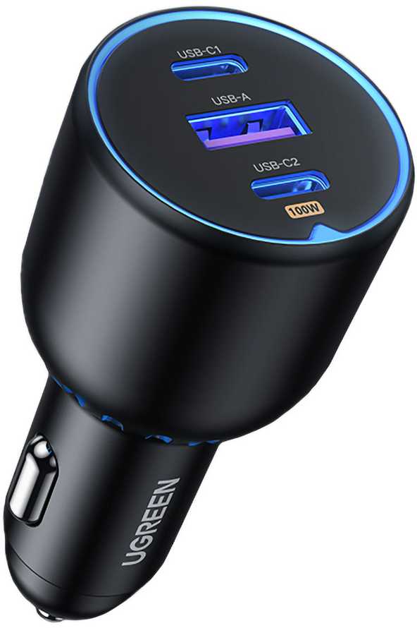 Atomobilnis įkroviklis UGREEN CD293, 2XUSB-C PD+ USB-A 130W juodos spalvos