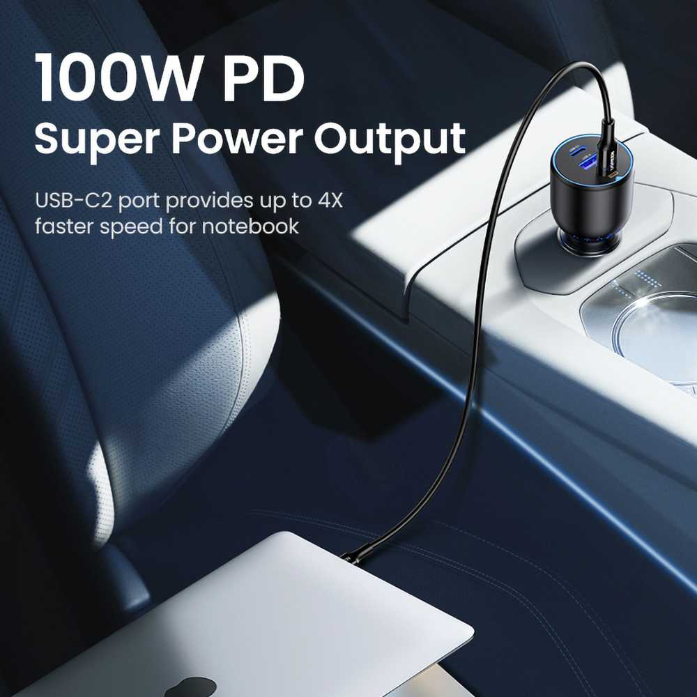 Atomobilnis įkroviklis UGREEN CD293, 2XUSB-C PD+ USB-A 130W juodos spalvos