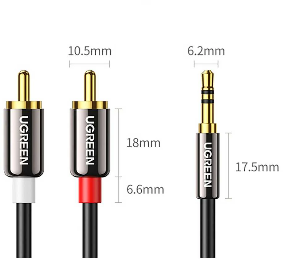 Lizdas iki 2RCA kabelis UGREEN AV116 3.5mm (Cinch) 5m (juodas)