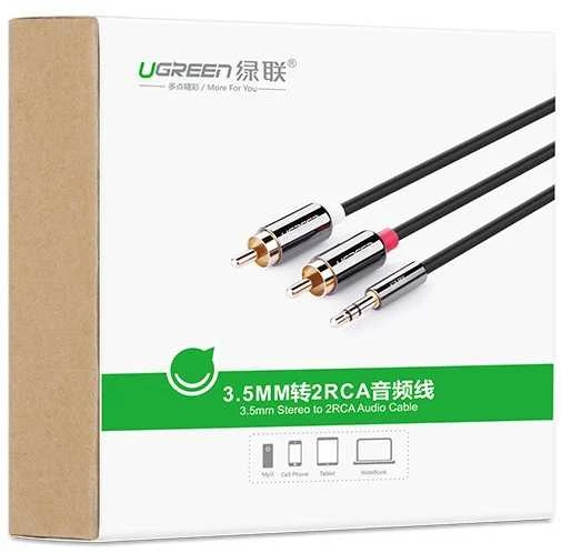 UGREEN AV116 3.5 mm lizdas iki 2RCA (Cinch) kabelis 2 m (juodas)